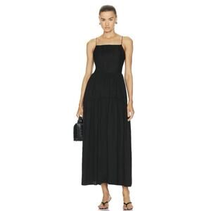 NWT Enza Costa Open Back Tiered Black Cotton Maxi Dress